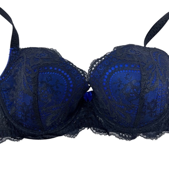 Le Mystere Isabella All Over Lace Bra Cobalt Blue Black Style 2535 Size 32E - Picture 8 of 12